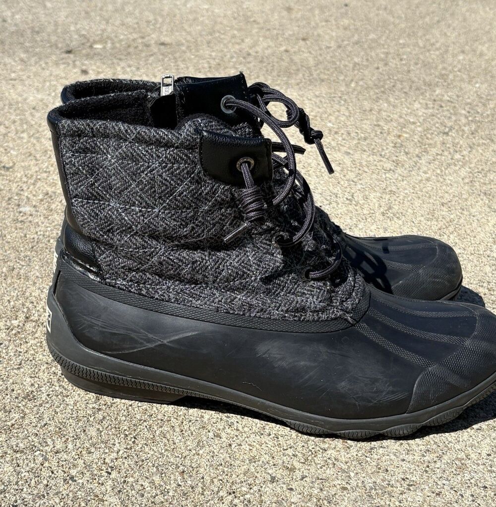 Sperry Saltwater Duck Boots Women’s 9.5M Grey Quilted Wool Rain & Snow Rubber - Picture 2 of 12